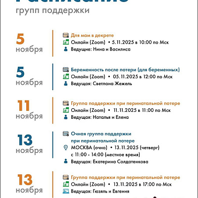 Расписание групп поддержки на ноябрь 2025